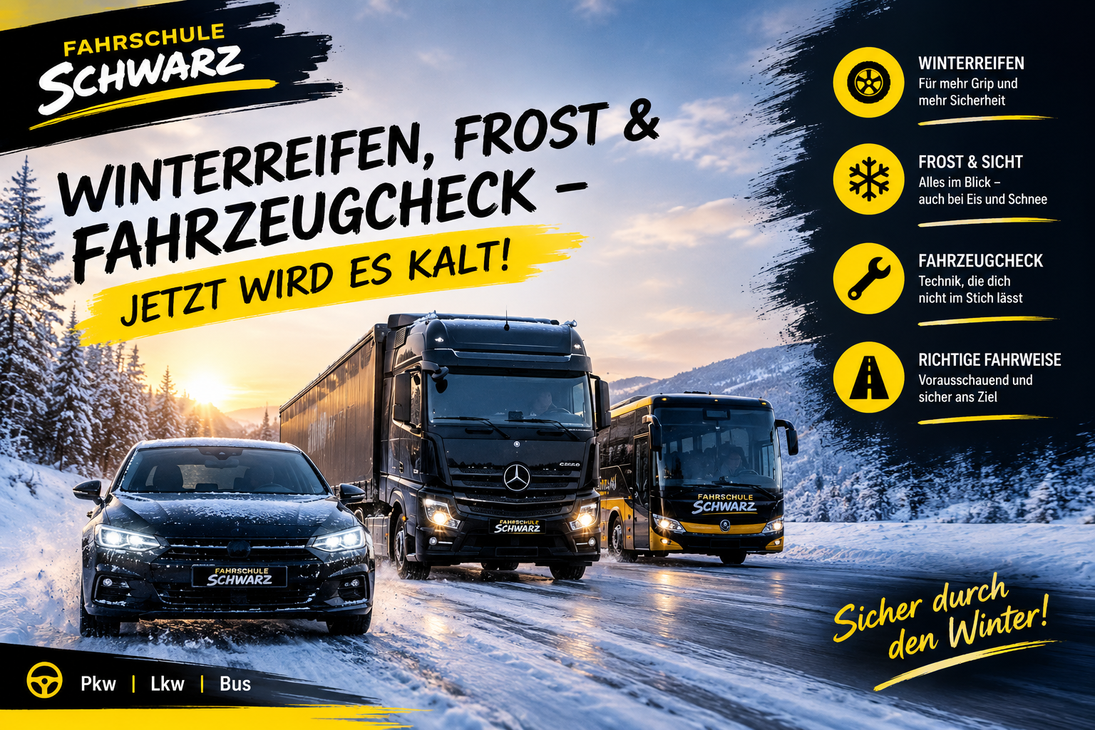 Winterreifen und Fahrzeugcheck im Schnee